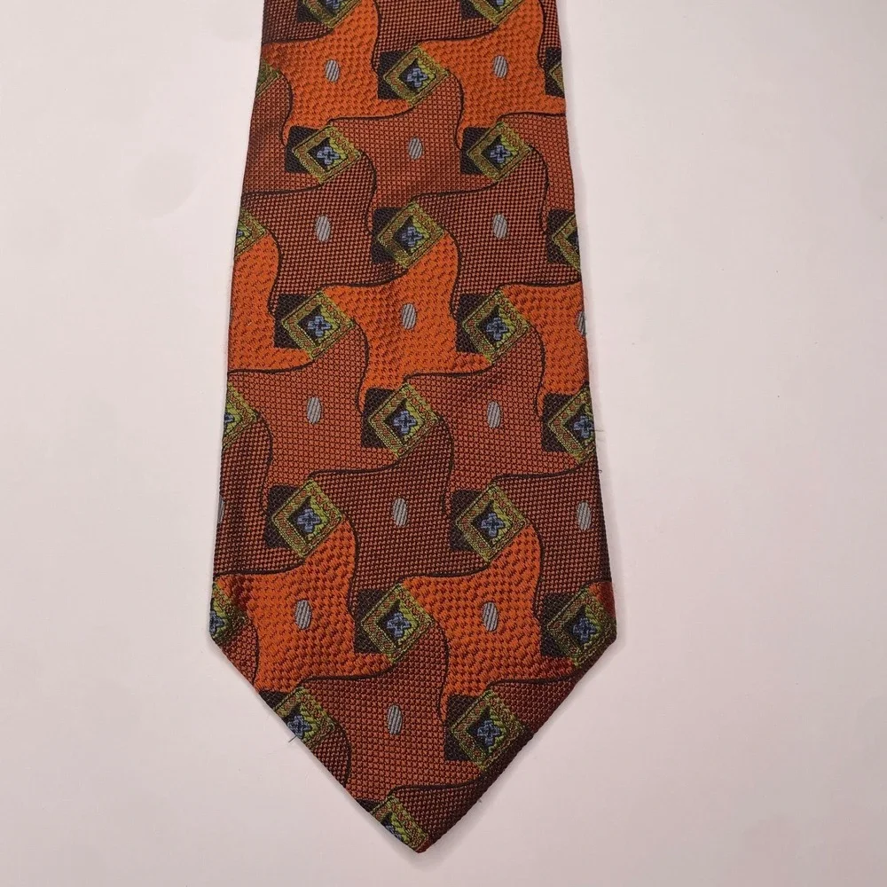 Jos. A. Bank Orange Silk Tie Made in‎ Italy Stitch Pattern Men's Tie Quirky Read